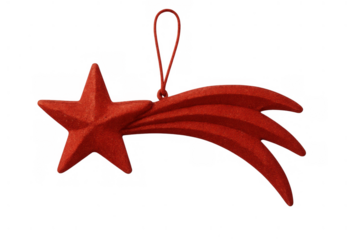 Red glitter shooting star ornament hanging, celebrating christmas and holiday season with a festive sparkling decoration