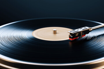 Close-up of vinyl record spinning on turntable, concept of retro music, nostalgia, and sound culture.