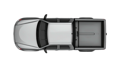 Silver pickup truck, overhead view, bed cover