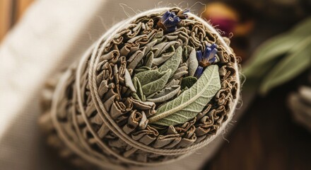 Aromatic Bundle of Dried Herbs and Flowers for Natural Cleansing and Wellness Rituals