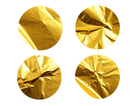 Gold foil circles with crinkles, on black background