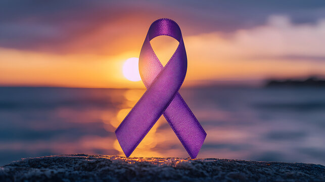 Violence prevention and cancer awareness design featuring colorful ribbons symbolizing compassion, unity, and advocacy for victims and patients.