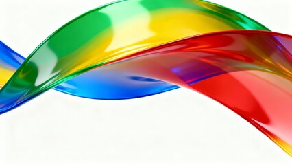 A vibrant, flowing ribbon of multicolored light against a pristine white background, showcasing dynamic curves and glossy textures.