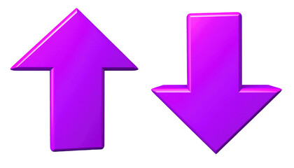 Two glossy purple arrows, one pointing up, one pointing down, against a black background