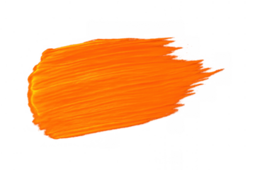 Orange paint brush stroke with textured acrylic smear on a transparent background, perfect for artistic design elements