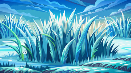 Delicate grass covered in ice