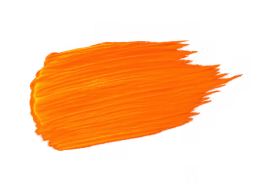 Orange paint brush stroke with textured acrylic smear on a transparent background, perfect for artistic design elements