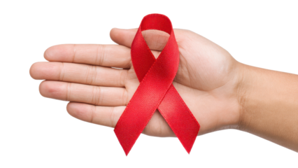 Red Ribbon in Hand for AIDS Awareness