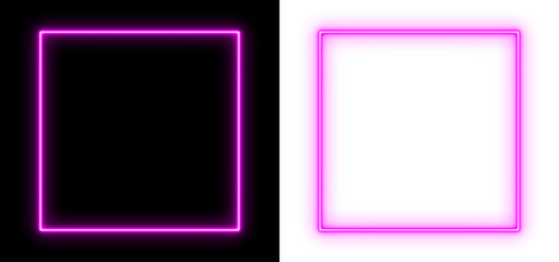 Glowing pink neon square on black and transparent background, futuristic geometric light frame, minimal luminous design