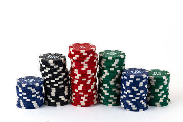 A casino betting chips against a white background 