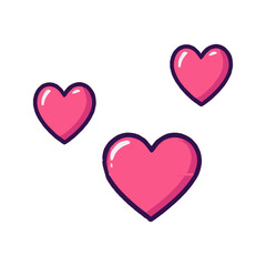 A charming collection of three vibrant pink heart icons, perfect for expressing love, joy, affection, and positive well-being in digital designs, social media, or romantic greetings