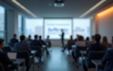 Abstract blur of a business presentation in a large conference room. High quality