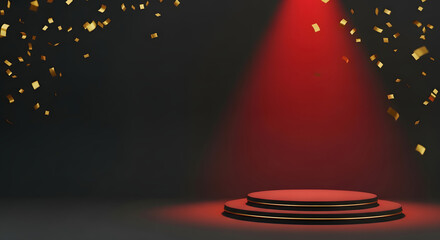 Elegant Stage with Red Spotlight and Confetti for Product Display or Presentation