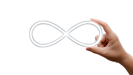 Hand holding infinity symbol. Concept of unlimited possibilities, eternity, future, love.