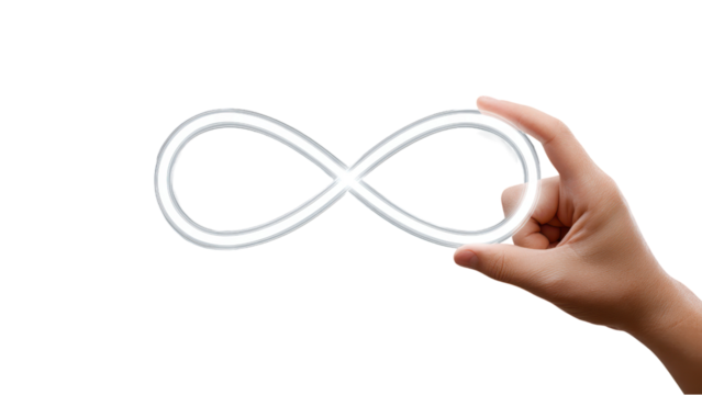 Hand holding infinity symbol. Concept of unlimited possibilities, eternity, future, love.
