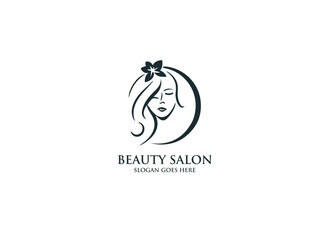 Obraz premium Elegant Beauty Salon Logo Design Featuring a Woman's Face and Flower