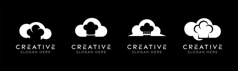 Set of cloud chef logo design templates. Modern isolated chef hat with cloud design for digital recipes, catering and software.