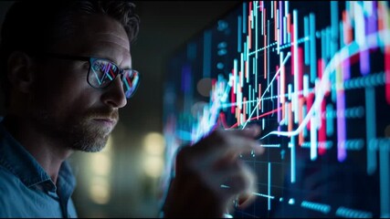Market crash recession financial crisis. Inflation risk management. Stock market global economy. Economic collapse. A man analyzing data on a digital screen with vibrant graphs and charts. - Powered by Adobe