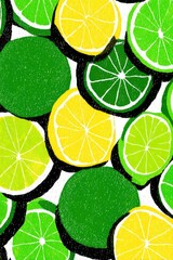 Lemons & limes, half-cut, bright colors, dense pattern
