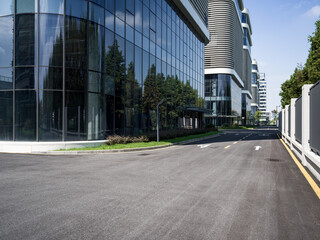empty floor with modern office building