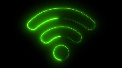 Glowing Neon Wi-Fi Icon Animation with Slow Blinking Effect in Azure Violet-Blue, Representing 5G Wireless Internet Signal and Network Connection - Powered by Adobe
