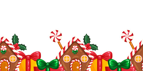 Gingerbread Houses and Gifts Seamless Border