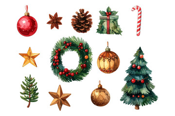 watercolor christmas element. watercolor christmas element. garland, christmas wreath, christmas ball