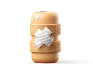 Obraz premium Cartoon character with a bandage on a light background for healthcare