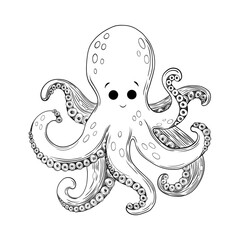 Cute Octopus Etched Line Art Drawing