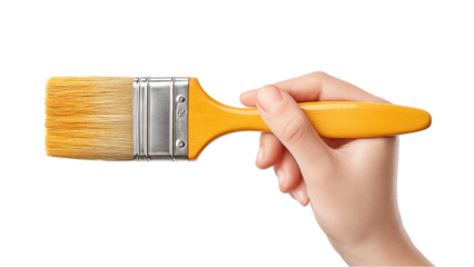 Hand Holding Paint Brush on White Background
