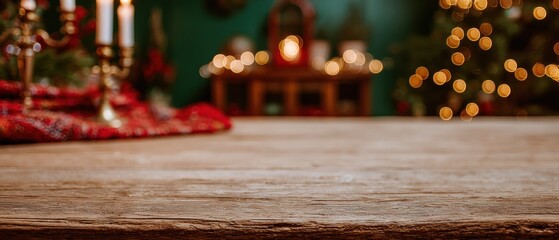 Professional Rustic Christmas Table Surface Authentic Holiday Product Display for Festive Marketing and Advertising Content