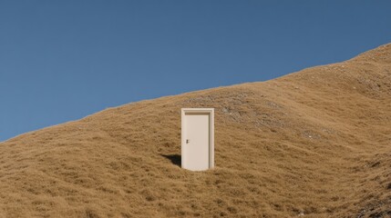 Authentic White Door on a Grassy Mountain Inspiring Modern Lifestyle Content for Marketing and Social Media Campaigns