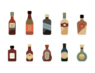 お酒ボトルのイラスト10種（フラットデザイン／ユニークカラー）