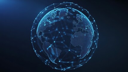 Digital globe with glowing blue network connections and dots earth world