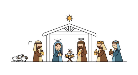 Obraz premium Minimal Christmas Nativity Symbols Vector Set – Holy Scene Silhouette Icons, Biblical Christmas Elements, and Sacred Holiday Design Graphics