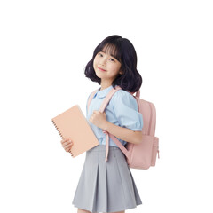 Naklejka premium Smiling young Asian schoolgirl ready for learning success