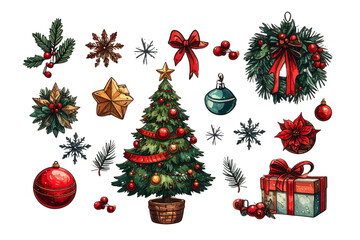 watercolor christmas element design isolated on white background