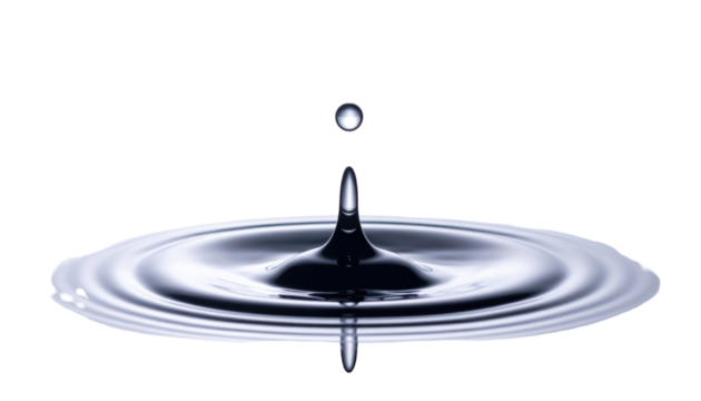 Droplet impact creates ripples in a dark setting, showcasing physics in action