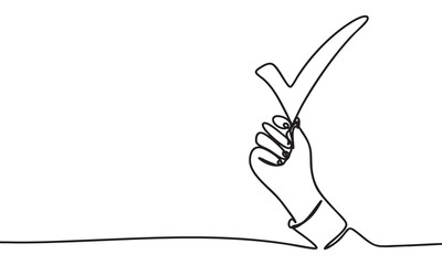 Obraz premium Continuous Line Drawing of Hand Holding a Checkmark