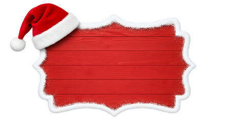 Festive red wooden sign with Santa hat and snow trim, perfect for holiday announcements, sales, or winter greetings.