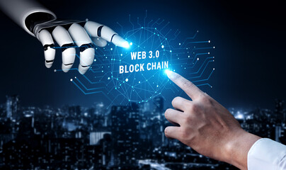 The role of AI on the Web 3.0 blockchain technology network. A concept of a decentralized web using a distributed ledger and AI. Motif