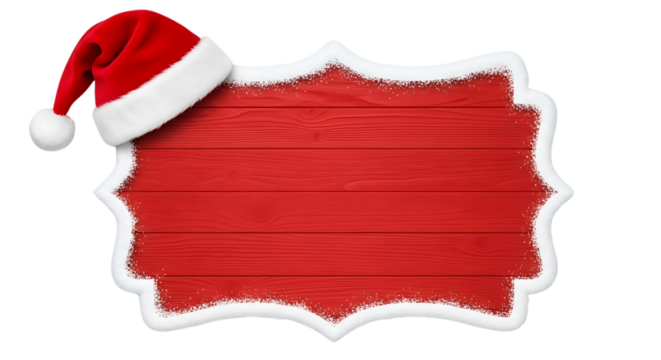 Festive red wooden sign with Santa hat and snow trim, perfect for holiday announcements, sales, or winter greetings.