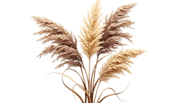 Bunch of pampas grass plumes isolated on transparent background