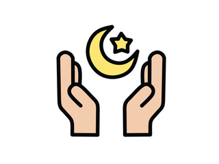 Hands Cup Crescent Moon Star - Spiritual Symbol Icon Celebrating Islamic Faith and Religion