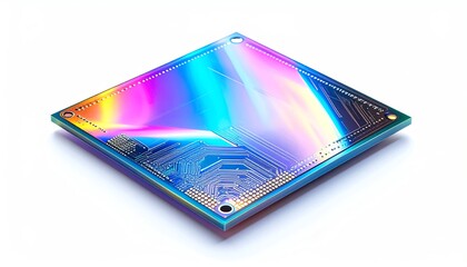 Holographic Microchip with Futuristic Circuitry on White
