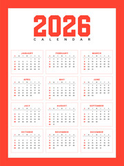 Minimal 2026 Calendar Design Template in Red and White