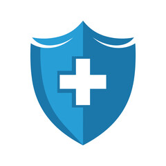 Obraz premium Blue shield with white medical cross symbolizing health protection and security