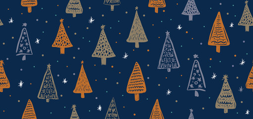 Christmas trees pattern on blue background	
