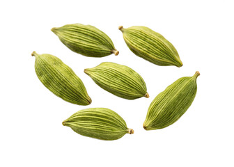 Green cardamom pods pile isolated on transparent background