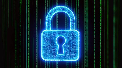 Holographic Digital Padlock with Binary Code | Cyber Security and Data Protection 4K Futuristic Animation - Powered by Adobe